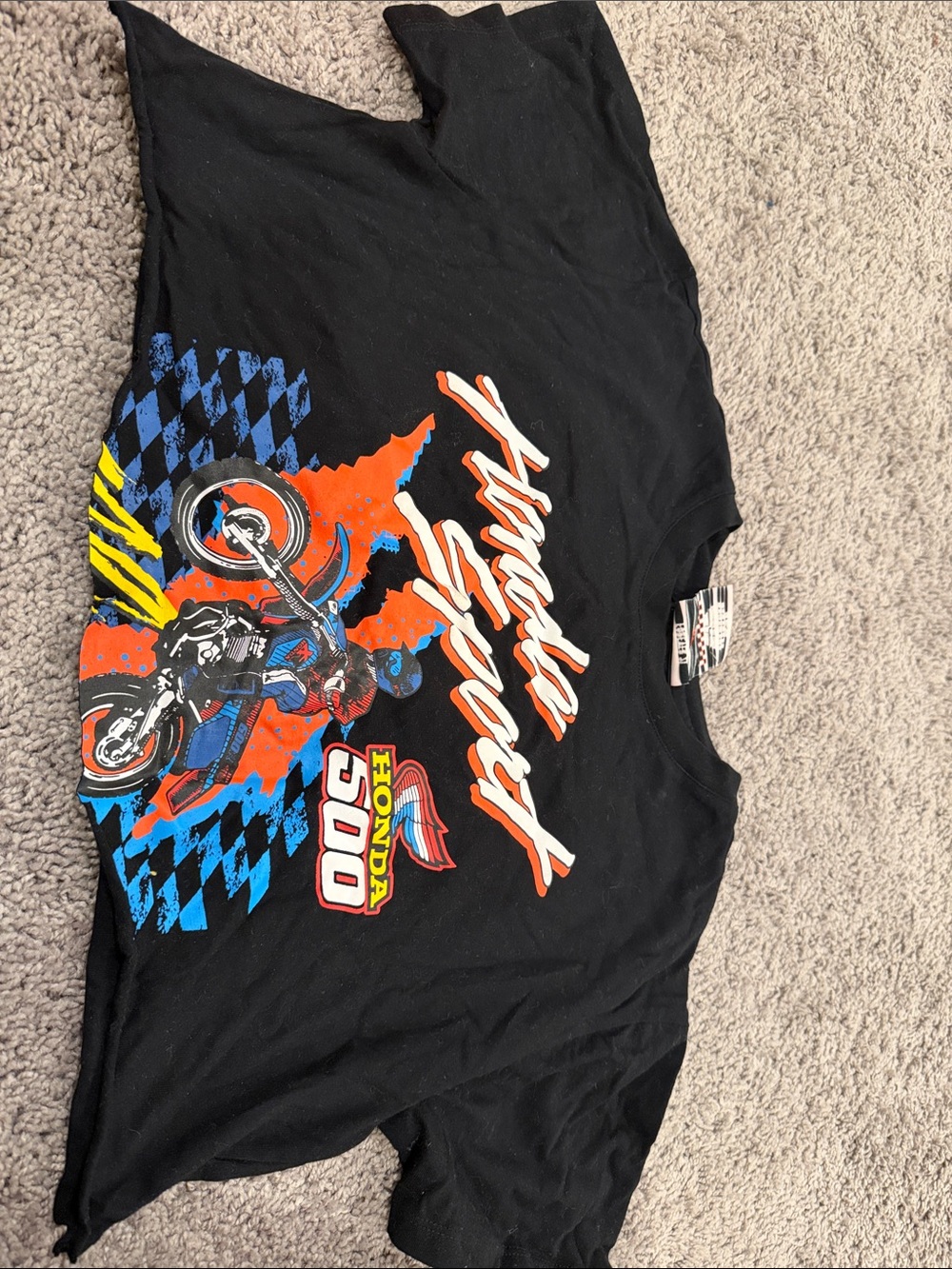 Forever 21 Black Crop Top with Colorful Motorcycle Graphic